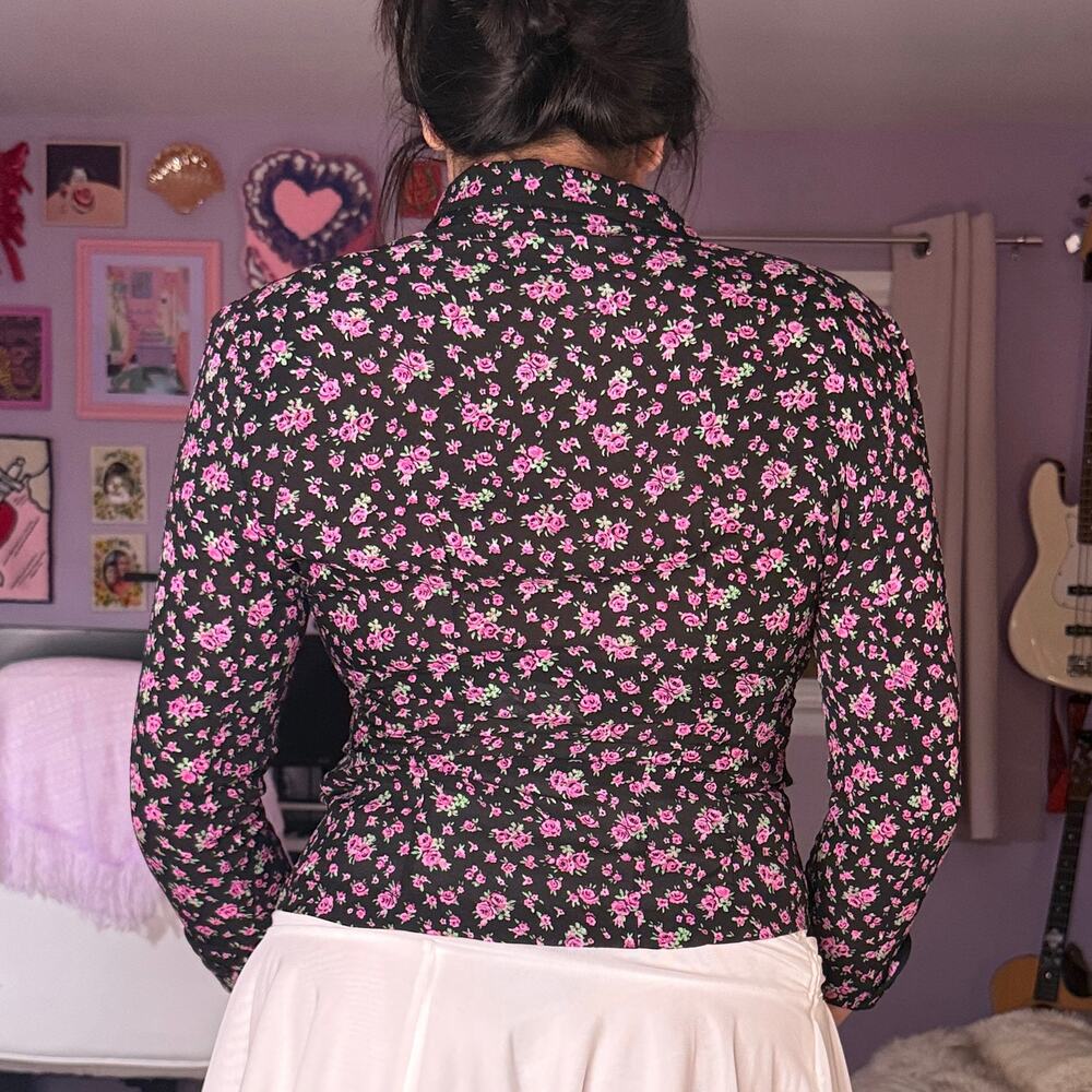 Vintage 90s / Y2K purple and black floral silk blazer - Picture 4 of 8